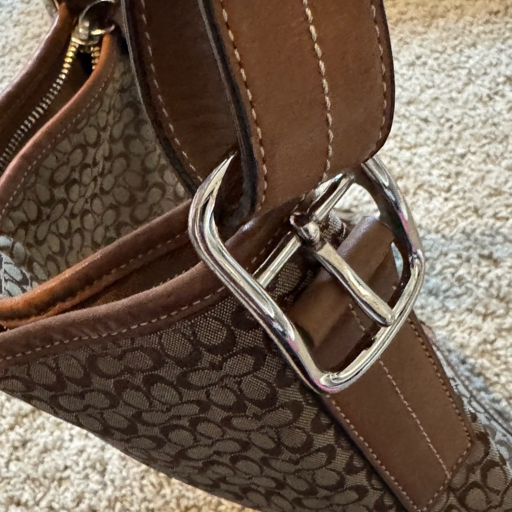 Coach Tan and Brown Mini Jacquard Convertible Shoulder Bag with Signature Design - Picture 13 of 14